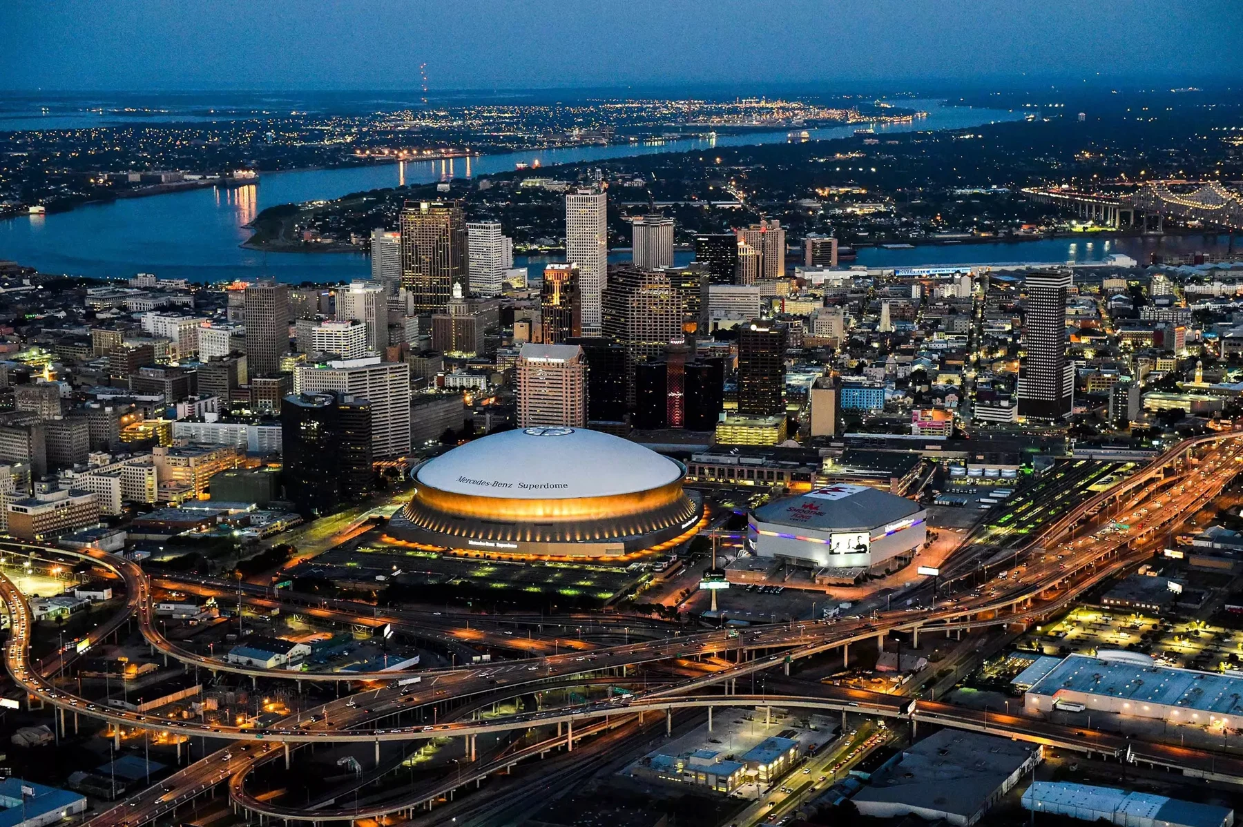 New Orleans skyline at dusk